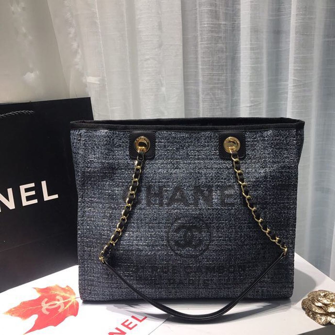 Chanel Deauville Shoulder Tote Bag Dark Grey For Chain Shoulder Bag