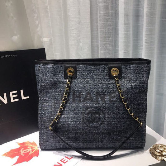 Chanel Deauville Shoulder Tote Bag Dark Grey For Chain Shoulder Bag