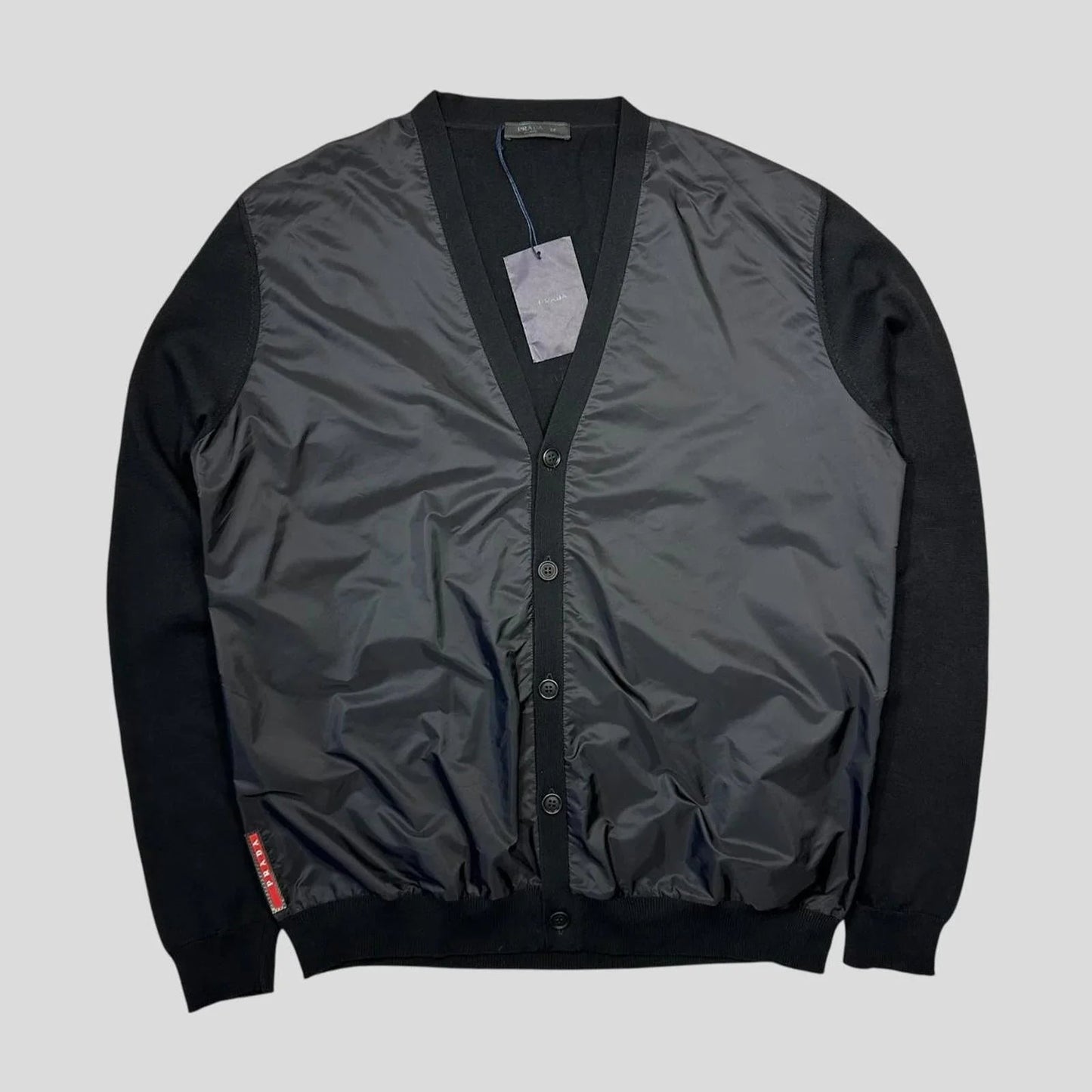 Prada Handbag Milano Tab Panelled Cardigan - L XL Nylon Black Red