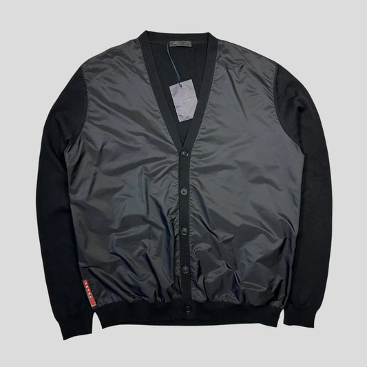 Prada Handbag Milano Tab Panelled Cardigan - L XL Nylon Black Red