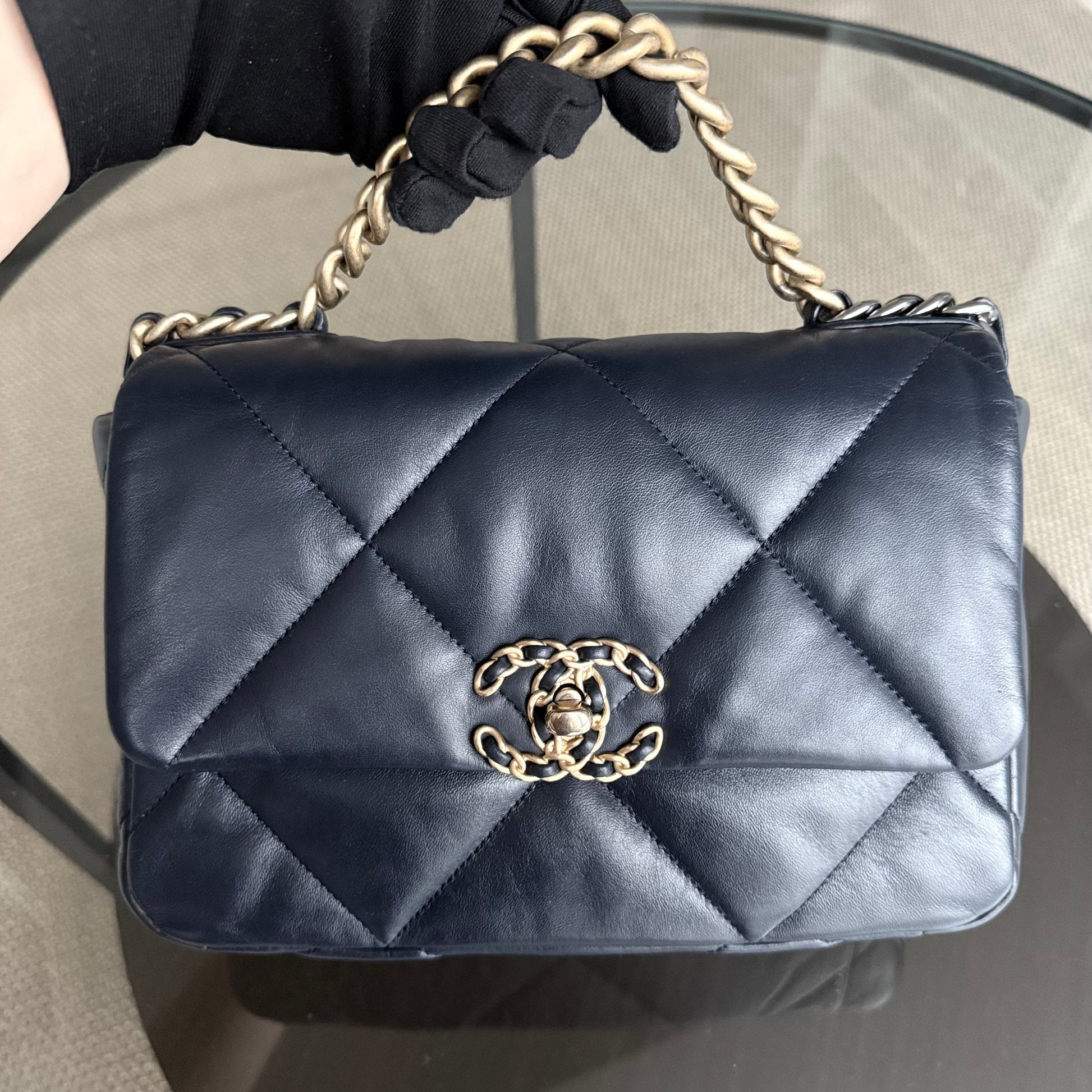 Chanel 19 Bag Small - Goatskin Dark Navy Quilted Blue Handbag