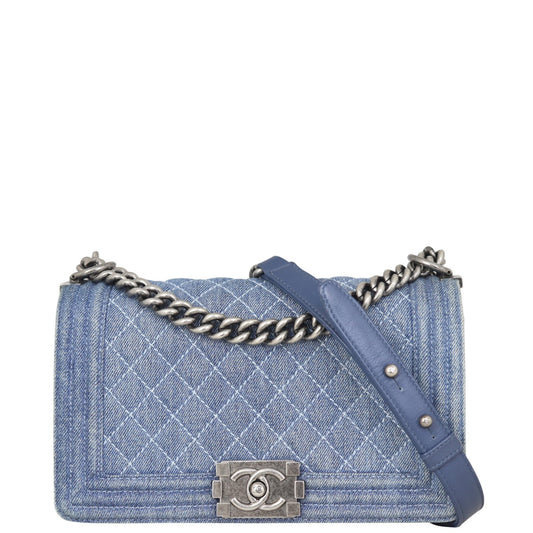 Chanel Boy Old Handbag Denim Blue