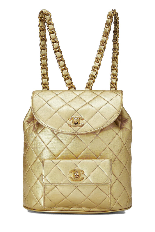 Chanel Gold Metallic Lambskin Classic Backpack Mini, Gold