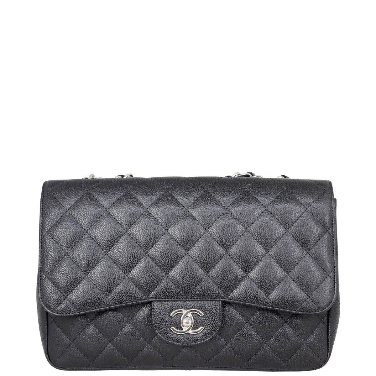 Chanel Classic Single Jumbo Hardware Handbag Black Silver