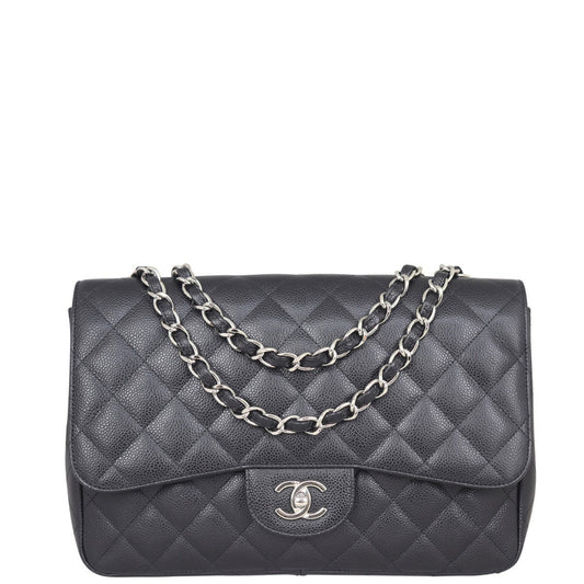 Chanel Classic Single Jumbo Hardware Handbag Black Silver