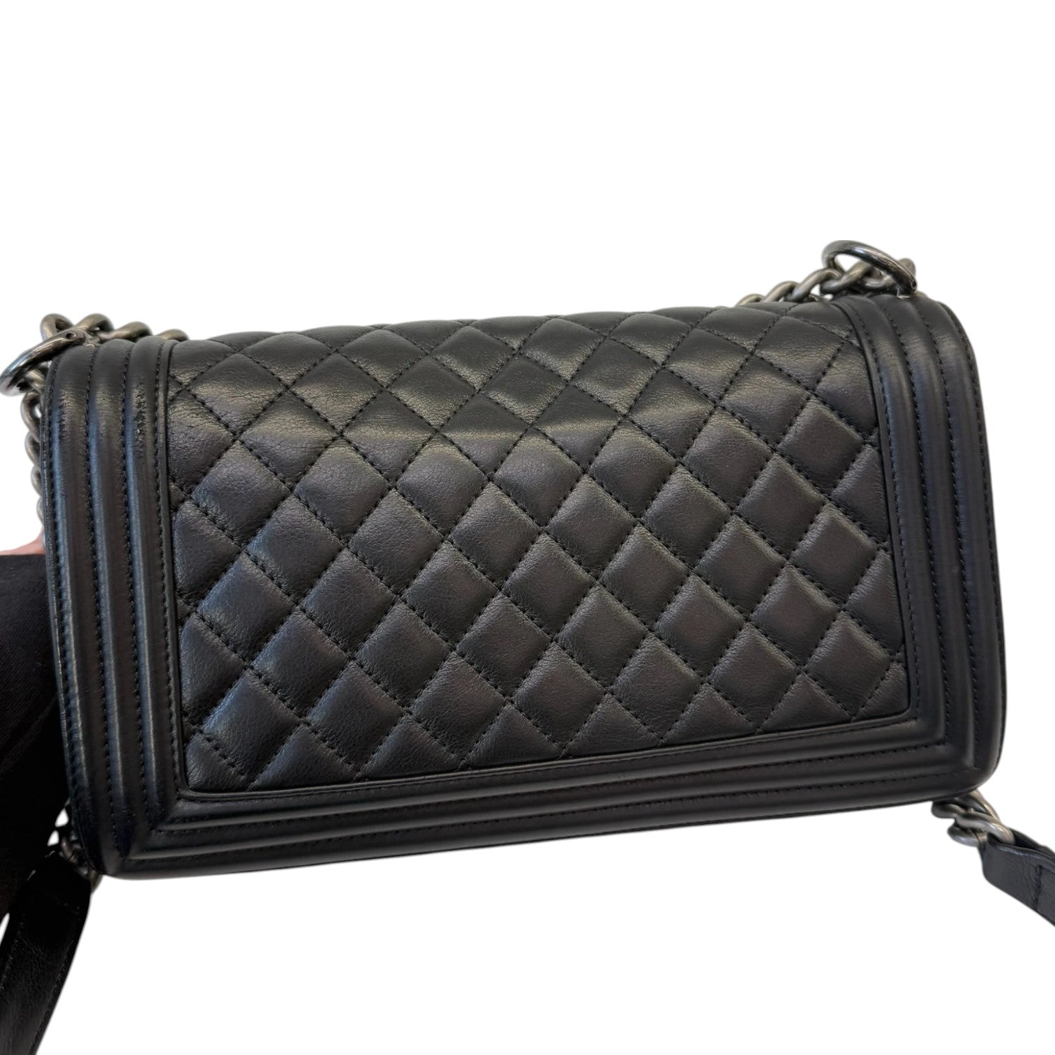 Chanel Boy Flap Medium Lambskin RHW Handbag Leather Quilted Shoulder Bag