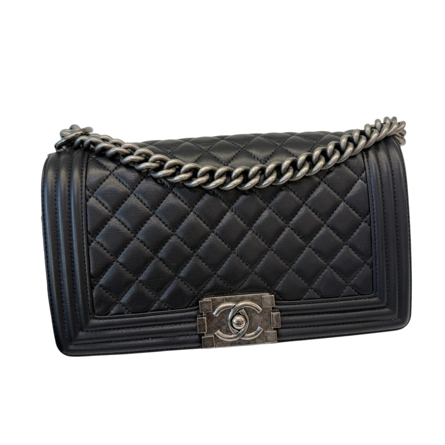 Chanel Boy Flap Medium Lambskin RHW Handbag Leather Quilted Shoulder Bag
