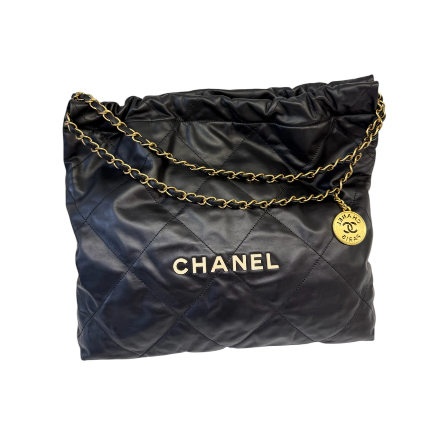 Chanel 22 Medium Shiny Calfskin GHW Handbag Leather Quilted Crossbody Bag