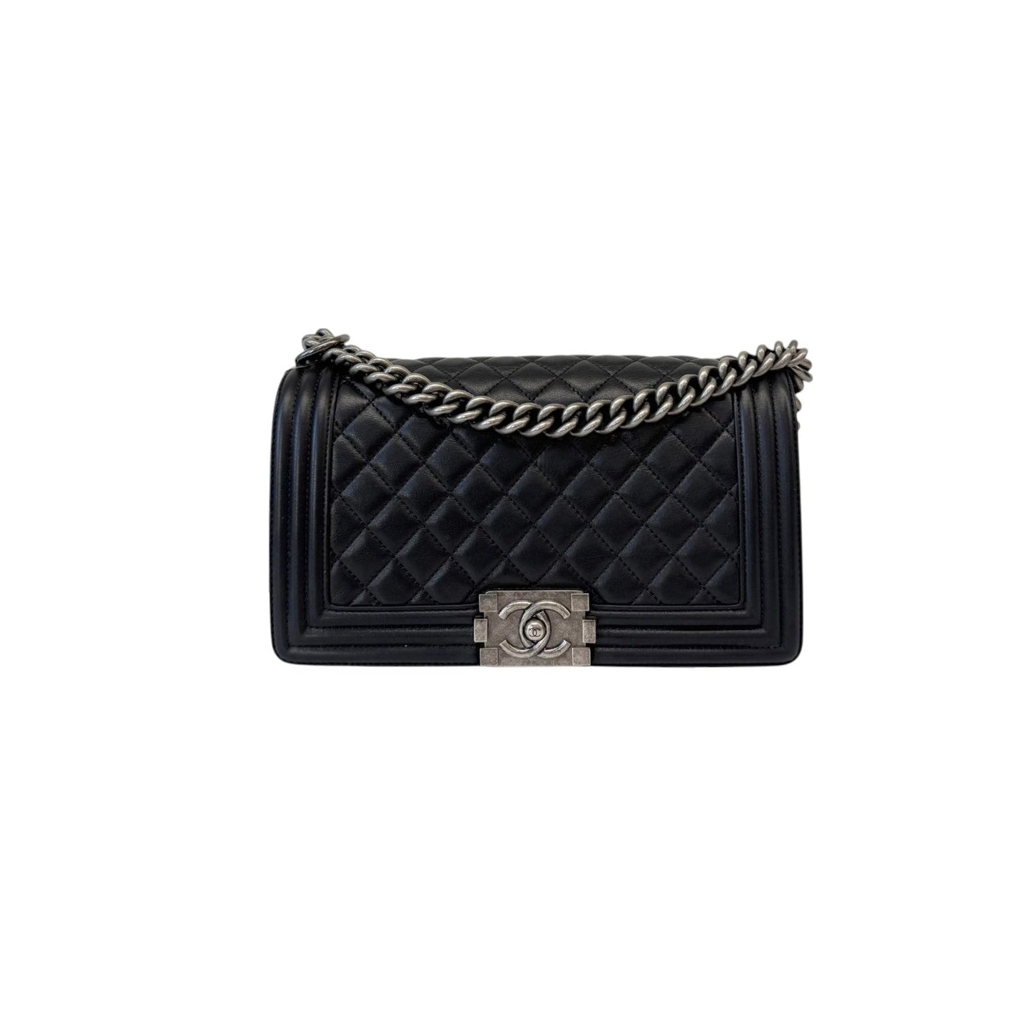 Chanel Boy Flap Medium Lambskin RHW Handbag Leather Quilted Shoulder Bag