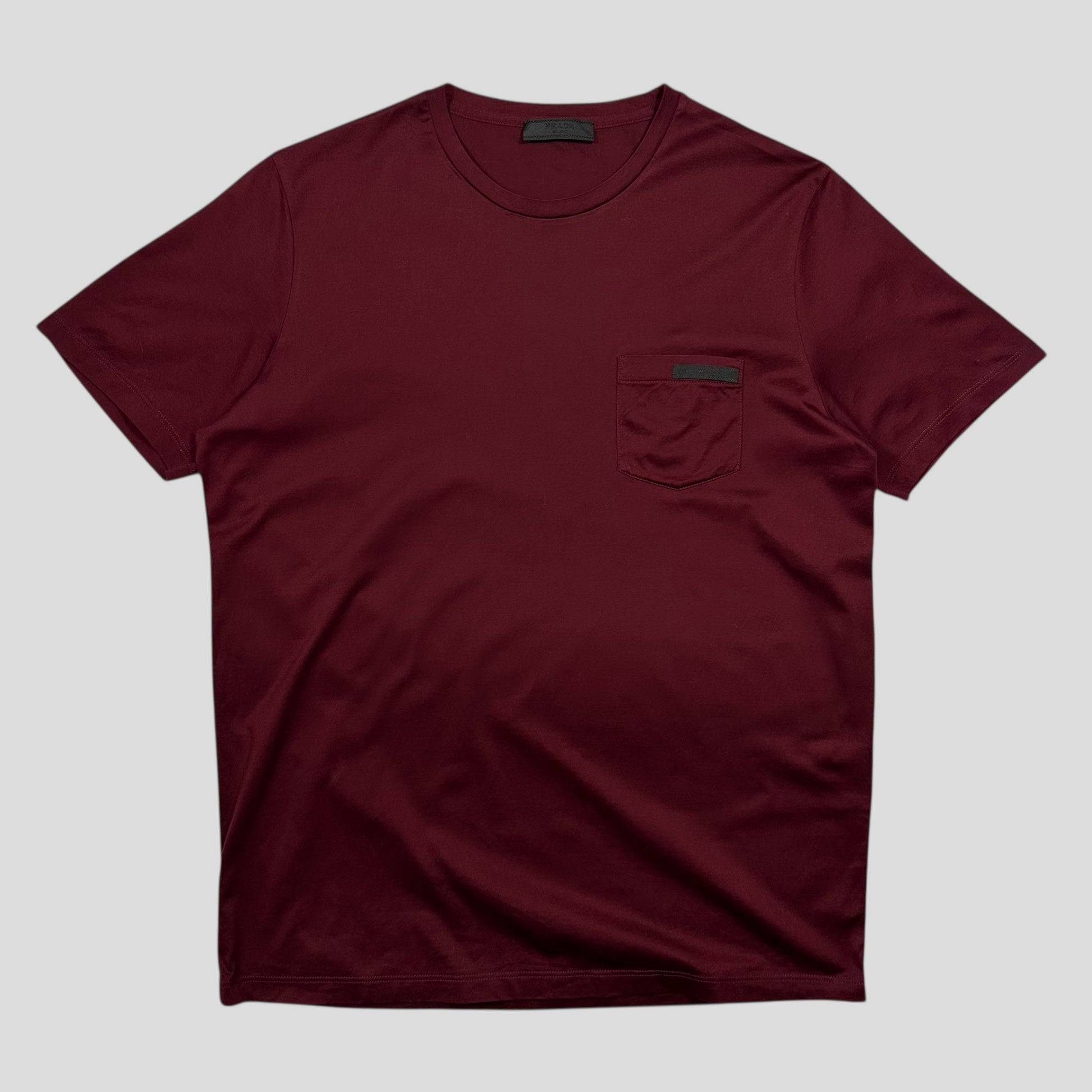 Prada Handbag Burgundy Soft Cotton Pocket T-shirt - M Logo
