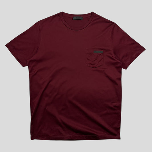Prada Handbag Burgundy Soft Cotton Pocket T-shirt - M Logo