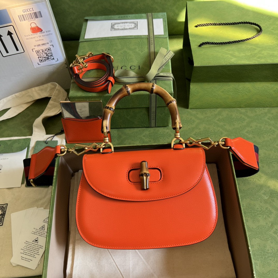 gg Bamboo 8.3in 21cm gg Orange Small Top Handle Travel Bag