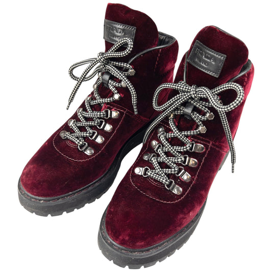 Prada Shoe Velour Hiking Boots Red Shoes