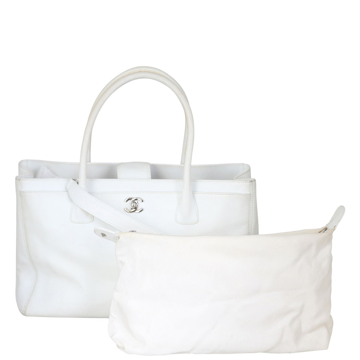 Chanel Cerf Tote Hardware White Silver Tote Bag