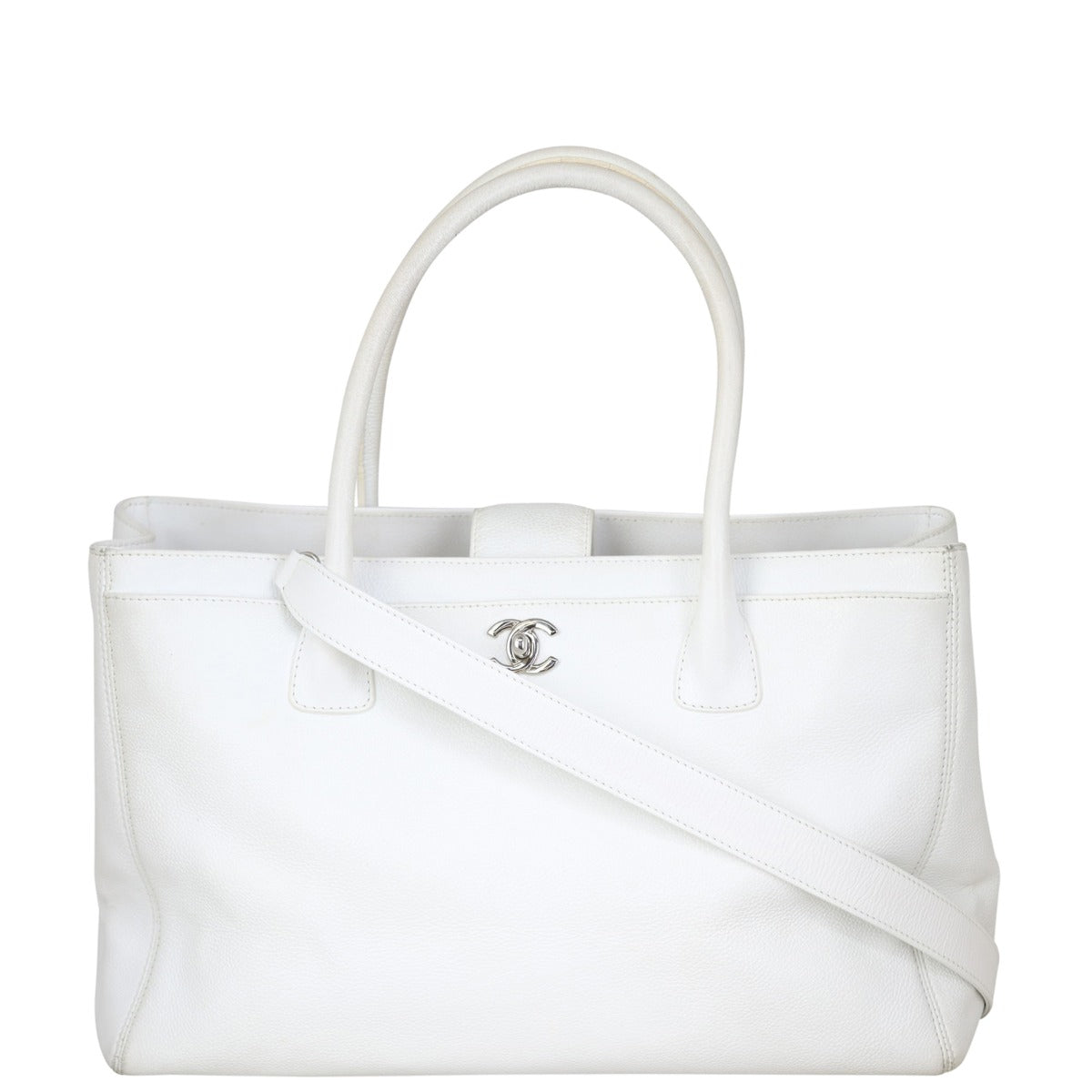 Chanel Cerf Tote Hardware White Silver Tote Bag