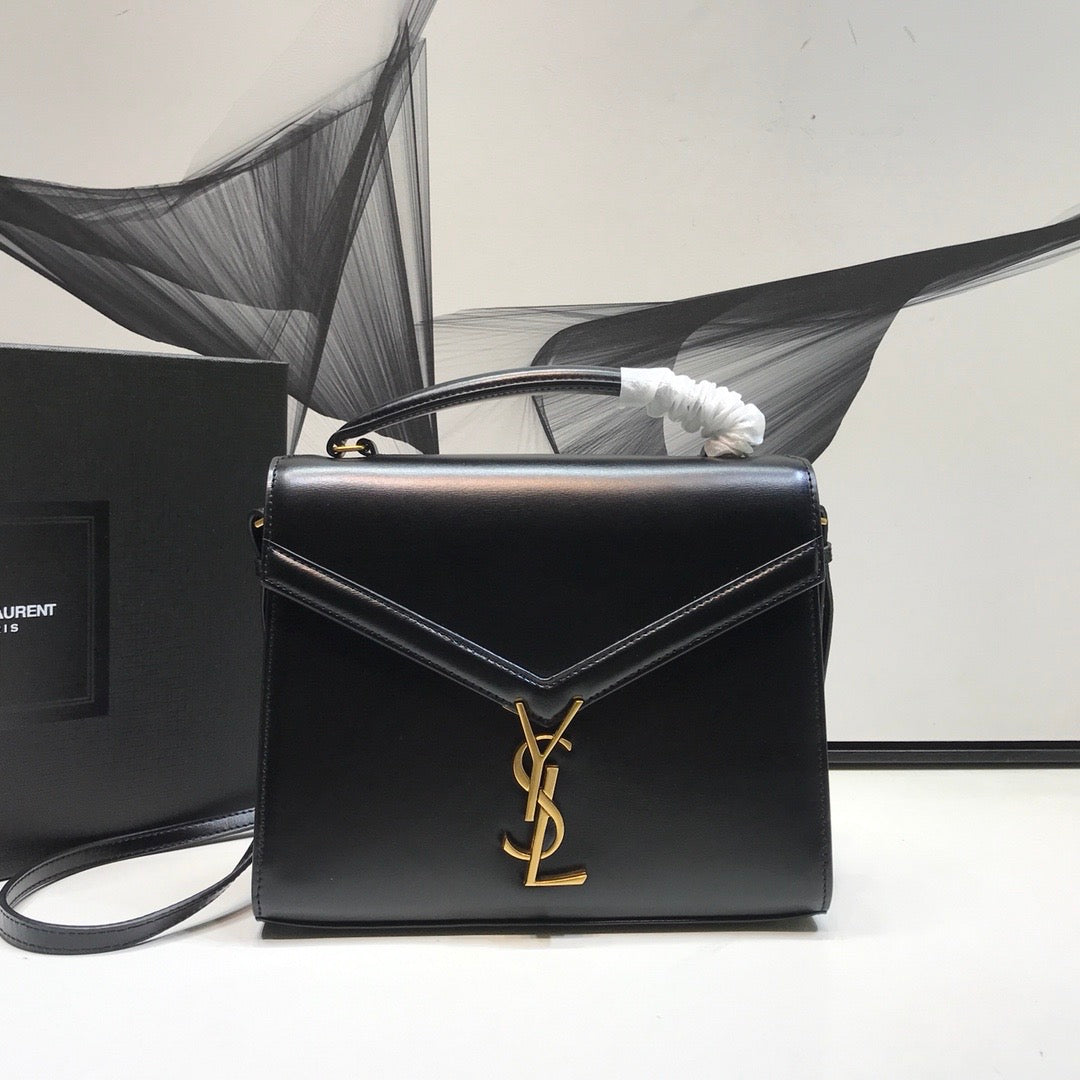YSL Saint Laurent Cassandra Grain 9in 24.5cm Black Medium Top Handle Handbag Ysl 623931Bow0W1000