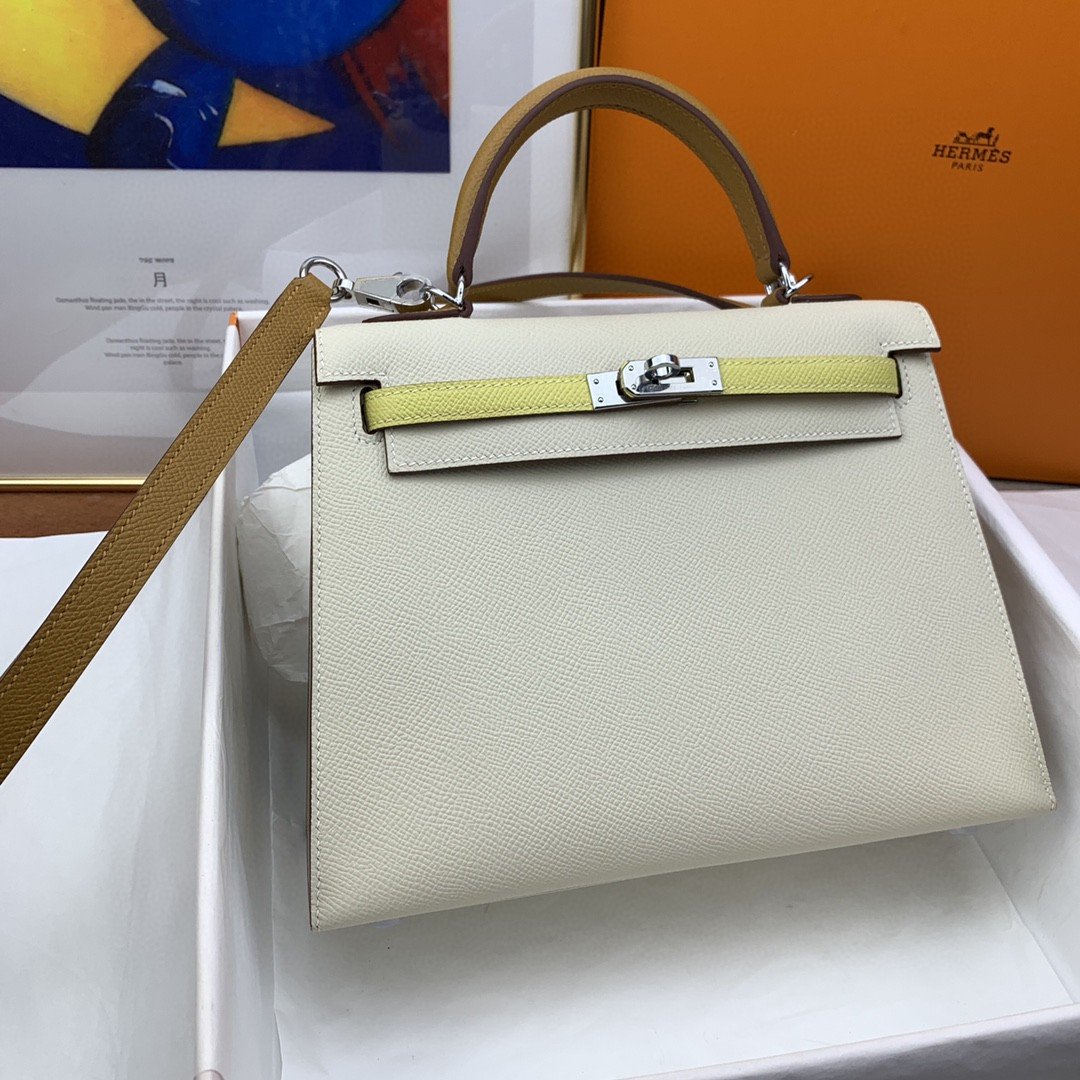 Top Quality Kelly Sellier Epsom Craie Yellow Shoulder Bag