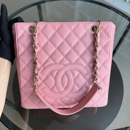 Chanel PST Petite Shopping Tote - Caviar Hardware Quilted Pink Tote Bag