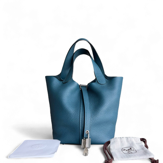 Hermes Picotin Tc Clemence Colvert Palladium Hardware Handbag Leather Blue Silver Travel Bag