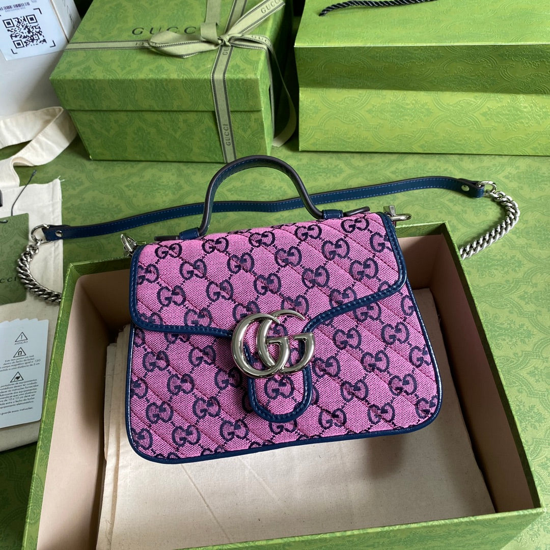gg Marmont Top Handle gg Canvas Blue Pink Mini Bag