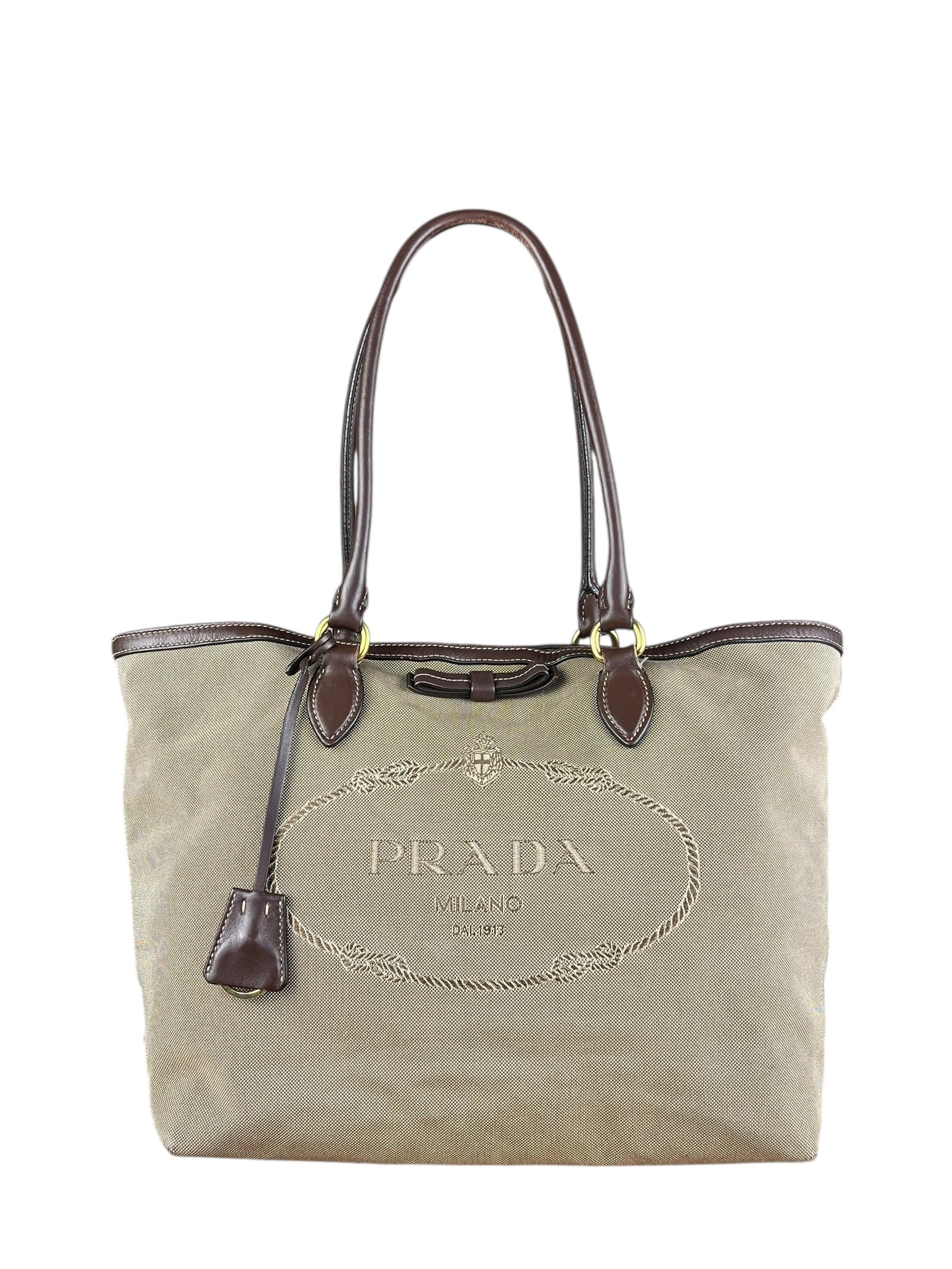 Prada Handbag Jacquard Tote Brown Logo Tote Bag