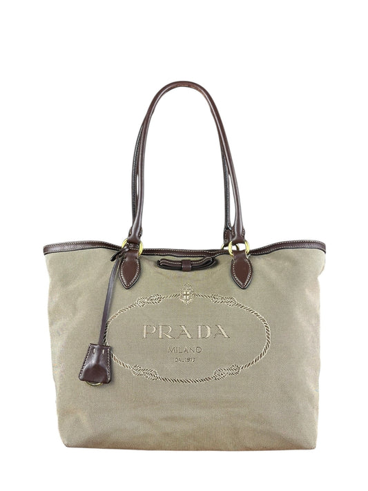 Prada Handbag Jacquard Tote Brown Logo Tote Bag