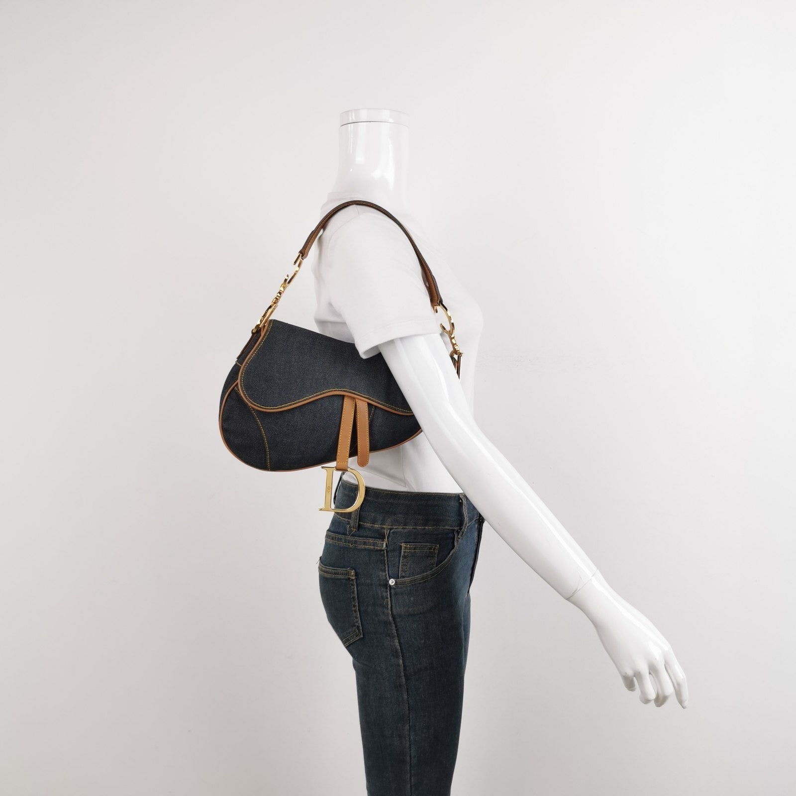 Dior Saddle Navy With Trim Shoulder Bag Leather Denim