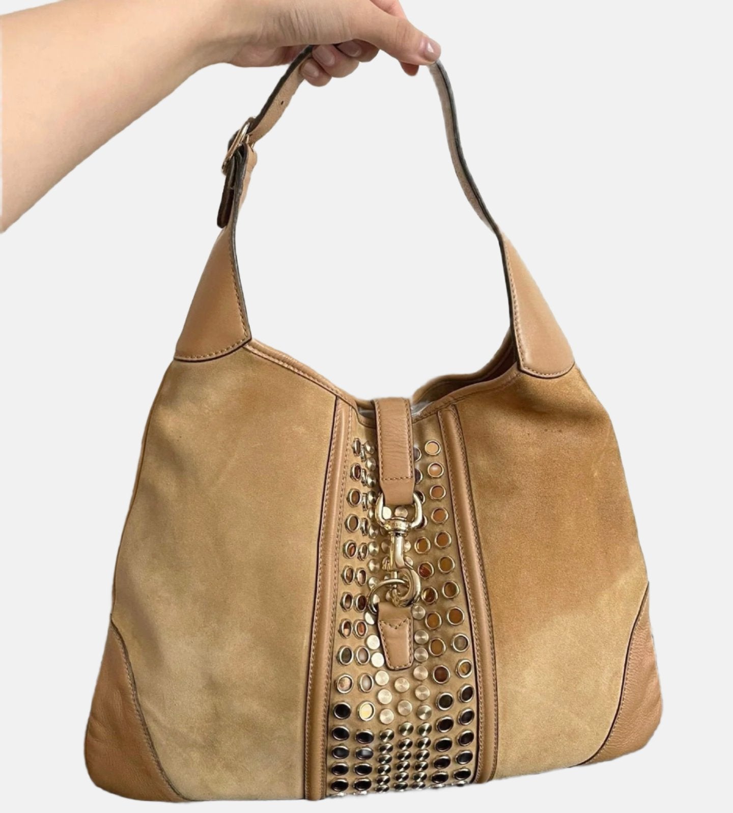 Gucci Jackie Tan Hardware Leather Suede Brown Gold Travel Bag