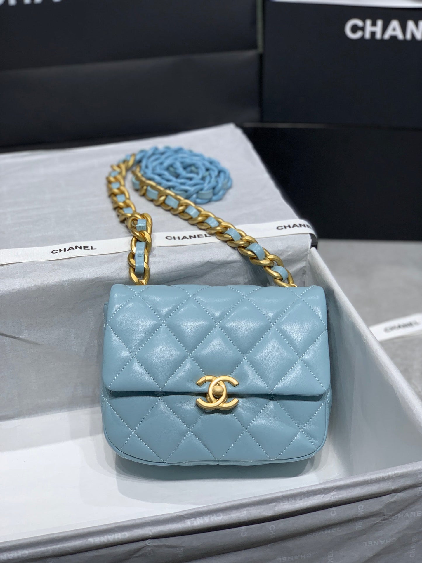 Chlmini Top Qualityap Bag Tone Metal Bag Blue Gold Travel Bag