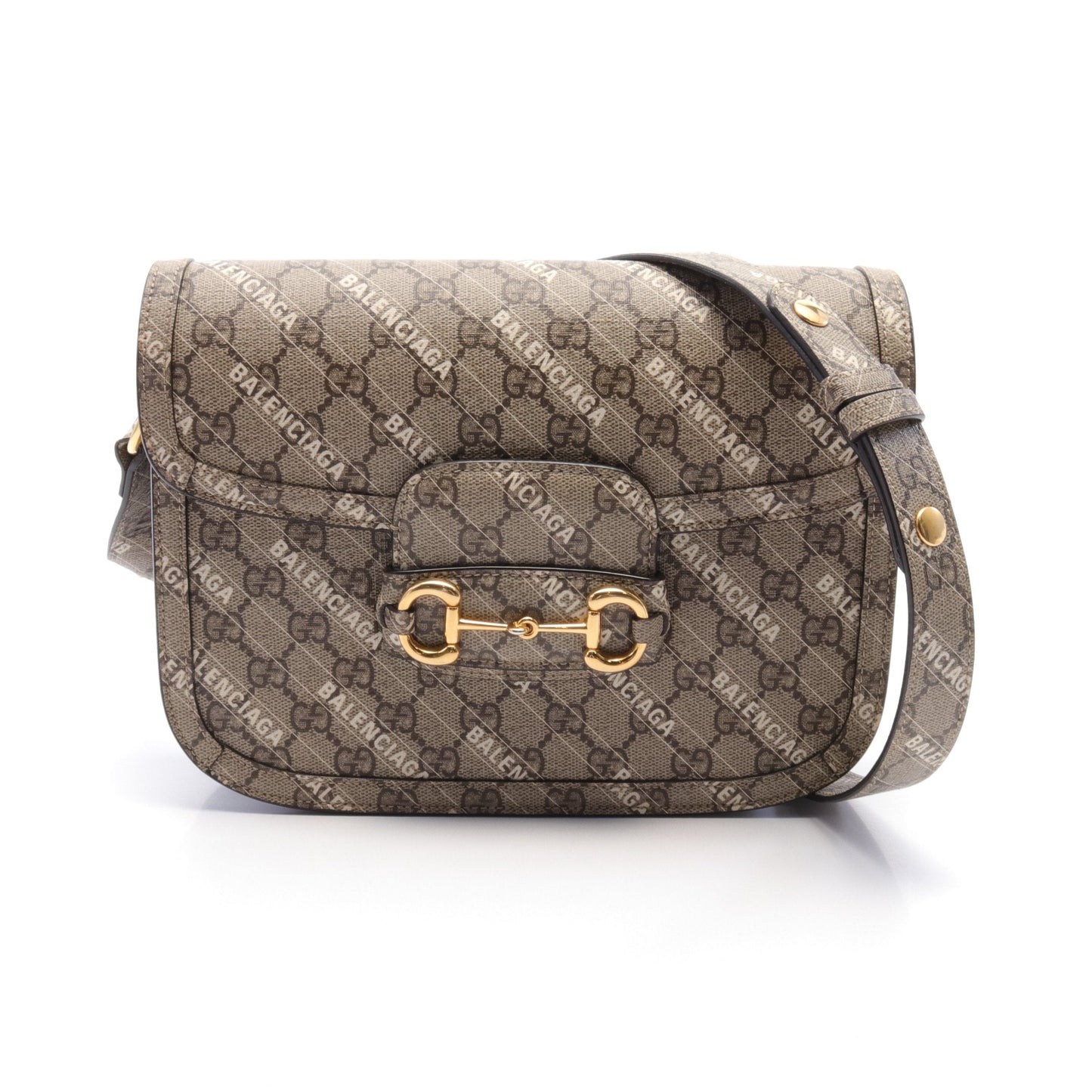 Gucci * Luxury Balenciaga Trending Horsebit White Brown Beige Shoulder Bag 2