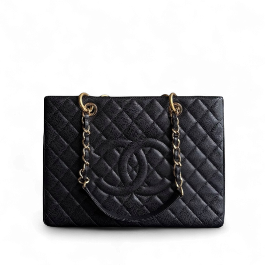 Chanel GST Grand Shopping Tote - Caviar Grained Quilted Black Tote Bag Series 20