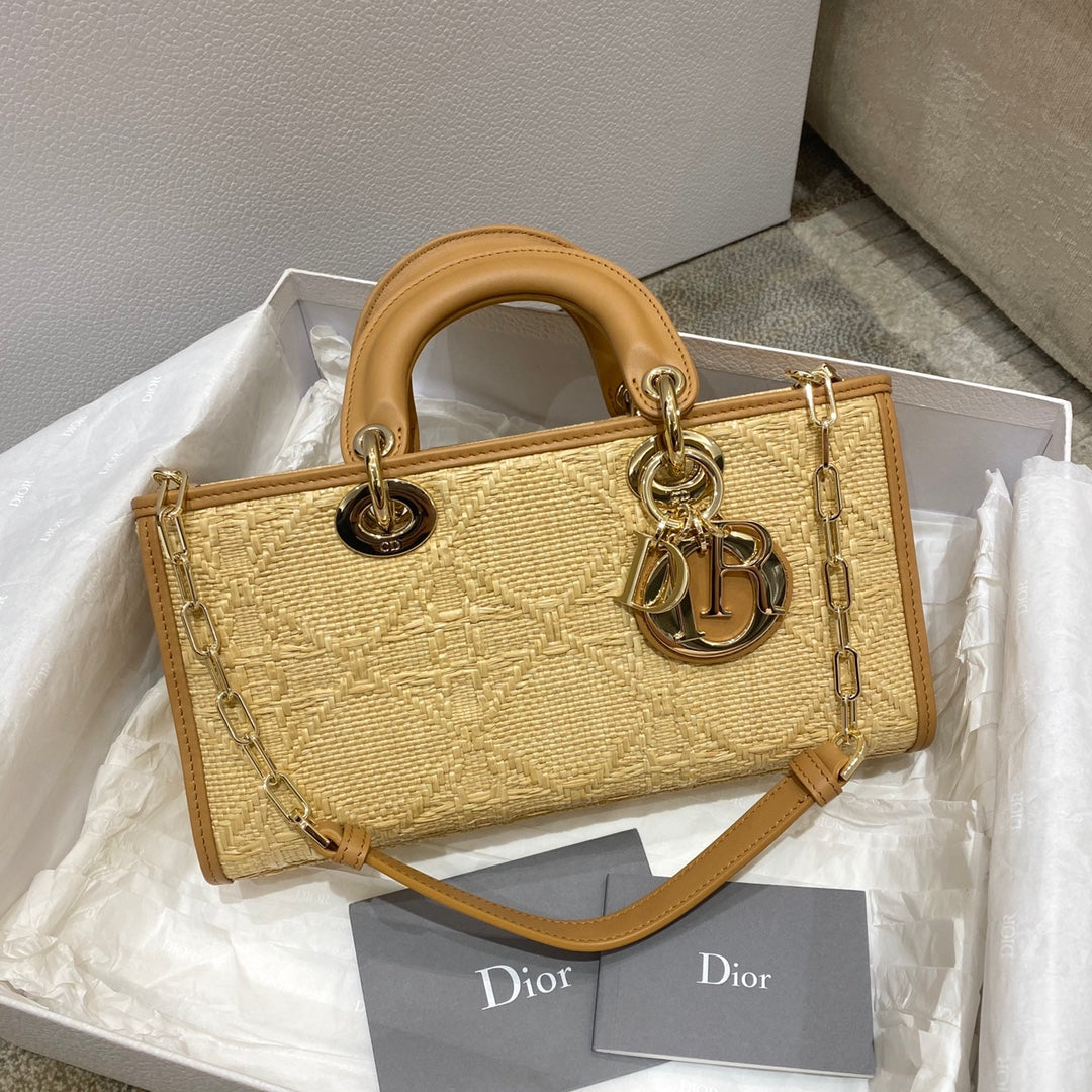 Lady D-Joy Natural Cannage 26cm Raffia Brown Travel Bag