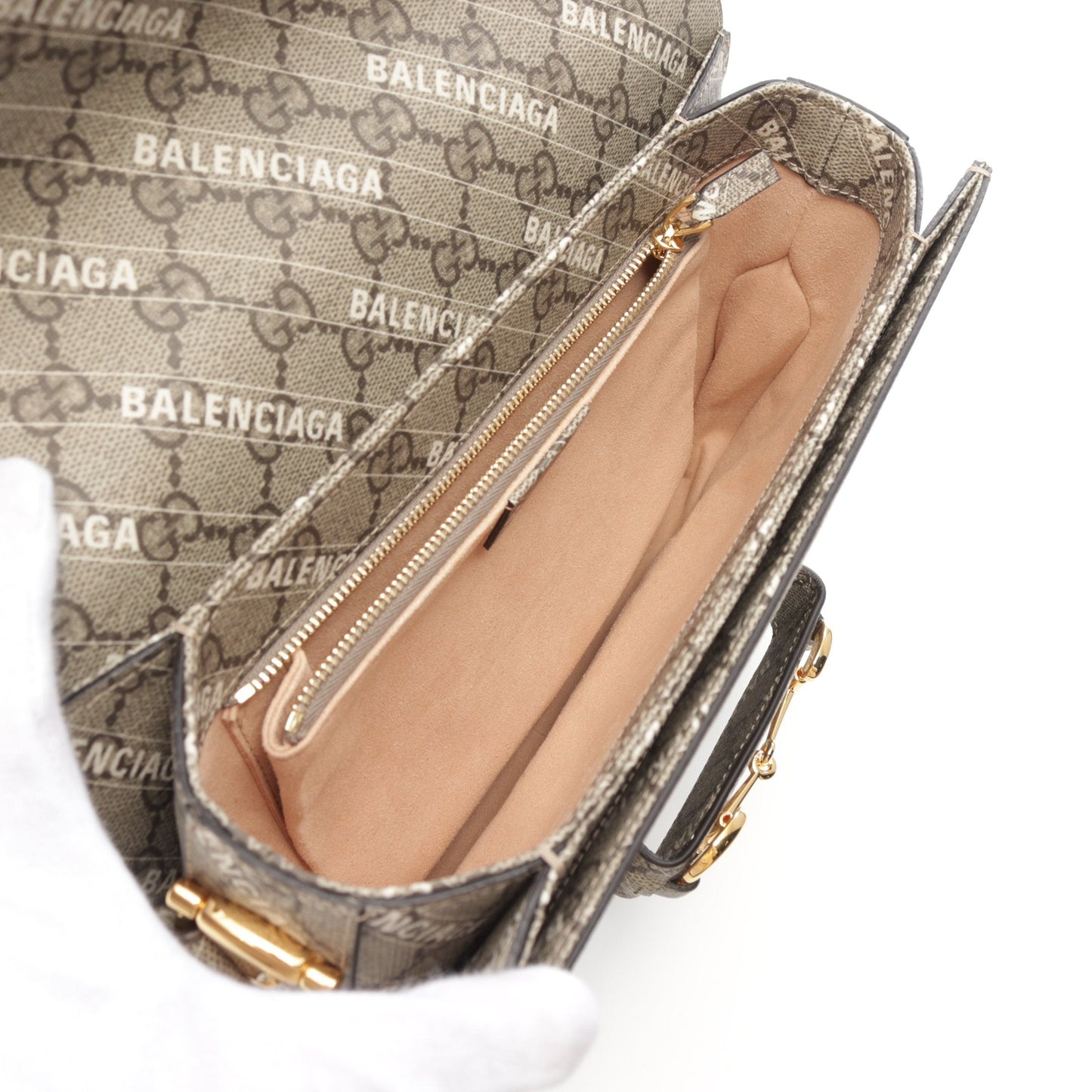 Gucci * Luxury Balenciaga Trending Horsebit White Brown Beige Shoulder Bag