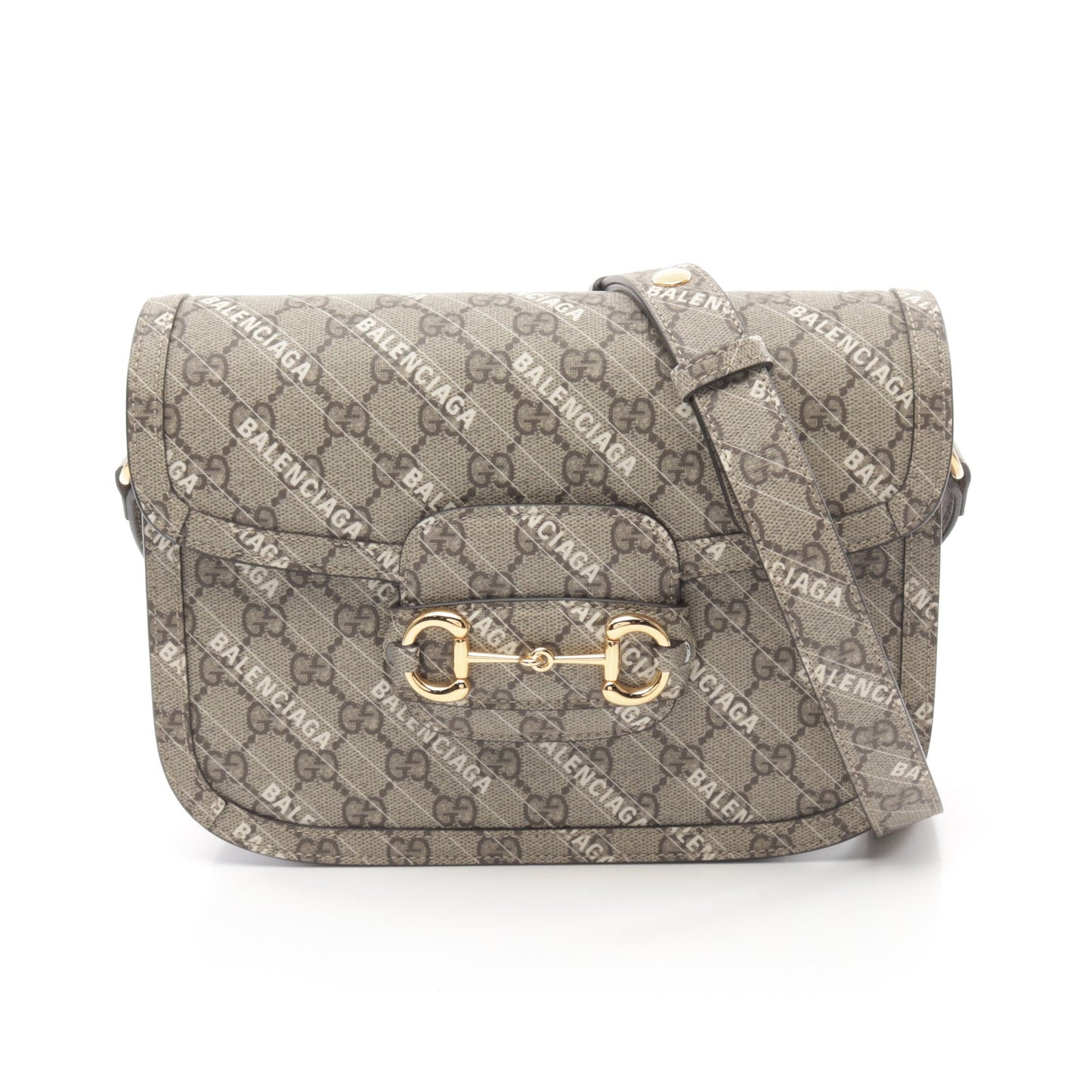 Gucci * Luxury Balenciaga Trending Horsebit White Brown Beige Shoulder Bag