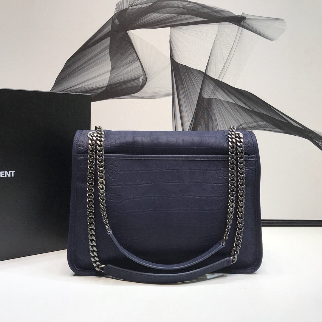 YSL Saint Laurent Niki -Embossed 11in 28cm Navy Medium Chain Handbag