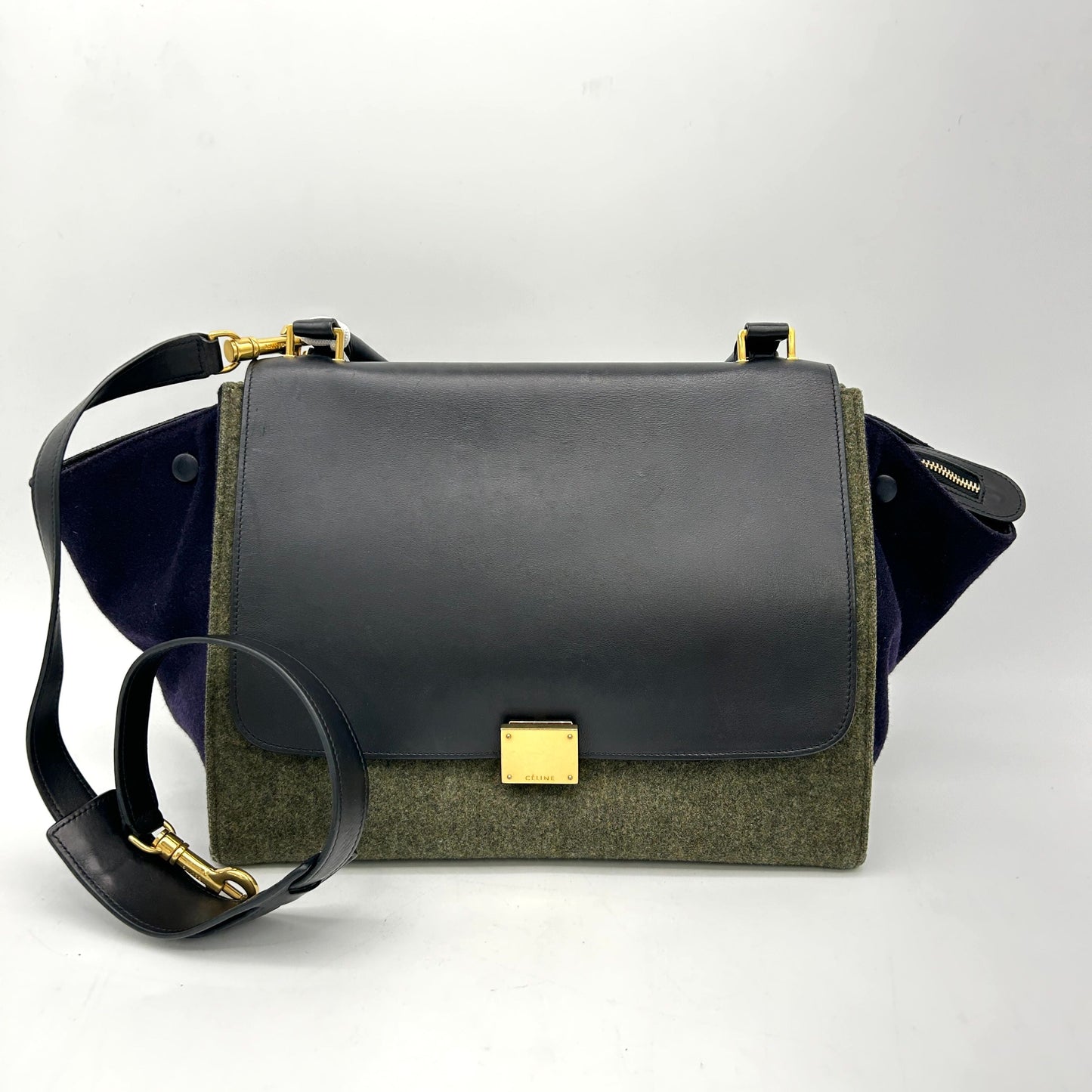 Luxury Traps Handbag Felt X Calf Gray Black Shoulder Bag