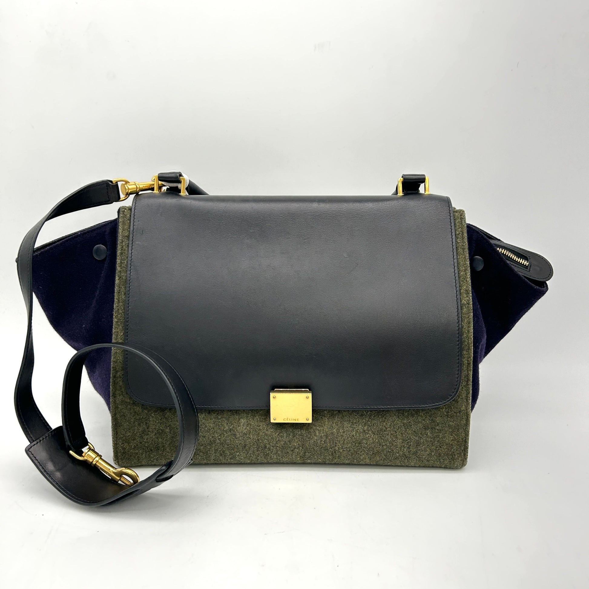 Luxury Traps Handbag Felt X Calf Gray Black Shoulder Bag