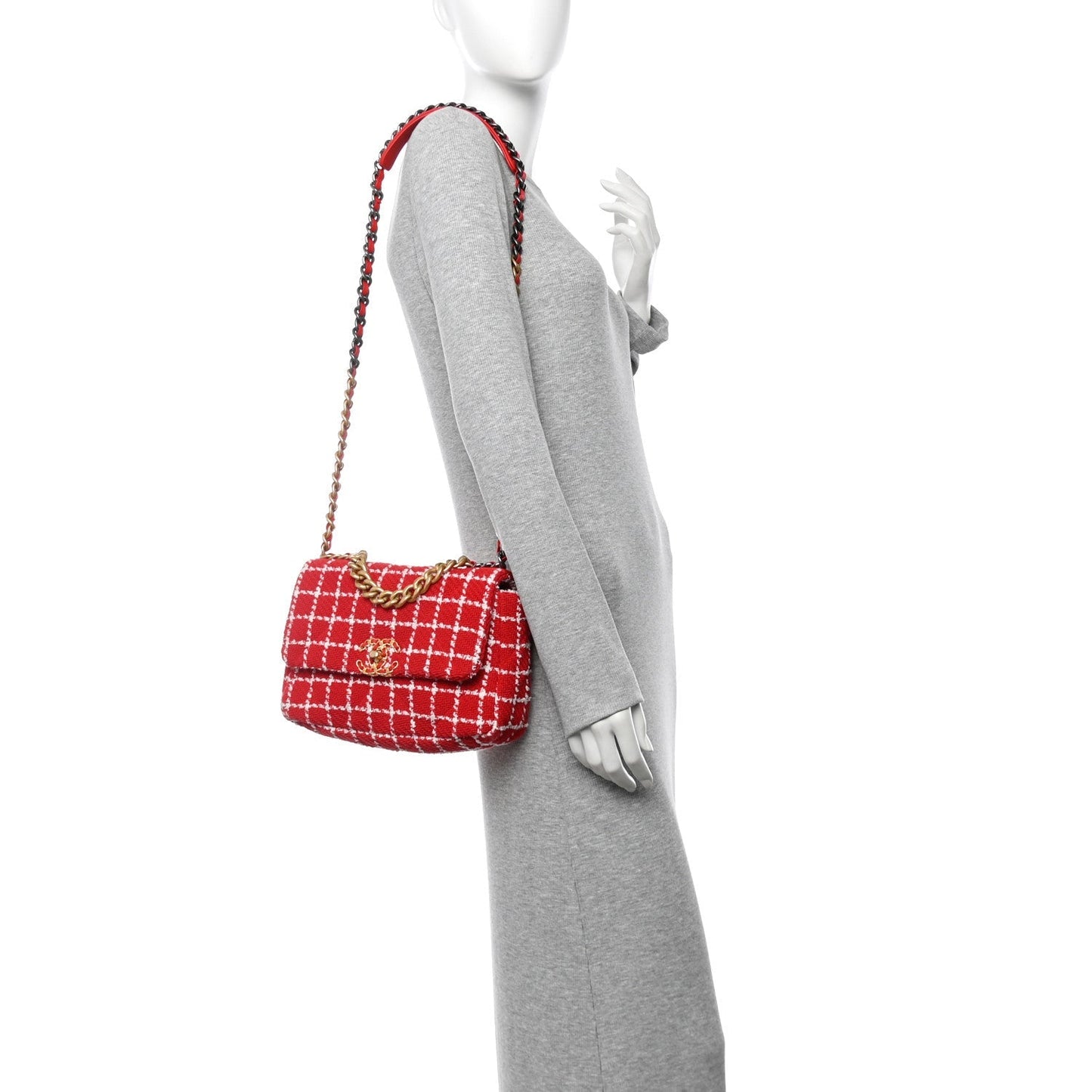 Chanel Tweed Quilted Medium 19 Flap Red White Accessory
