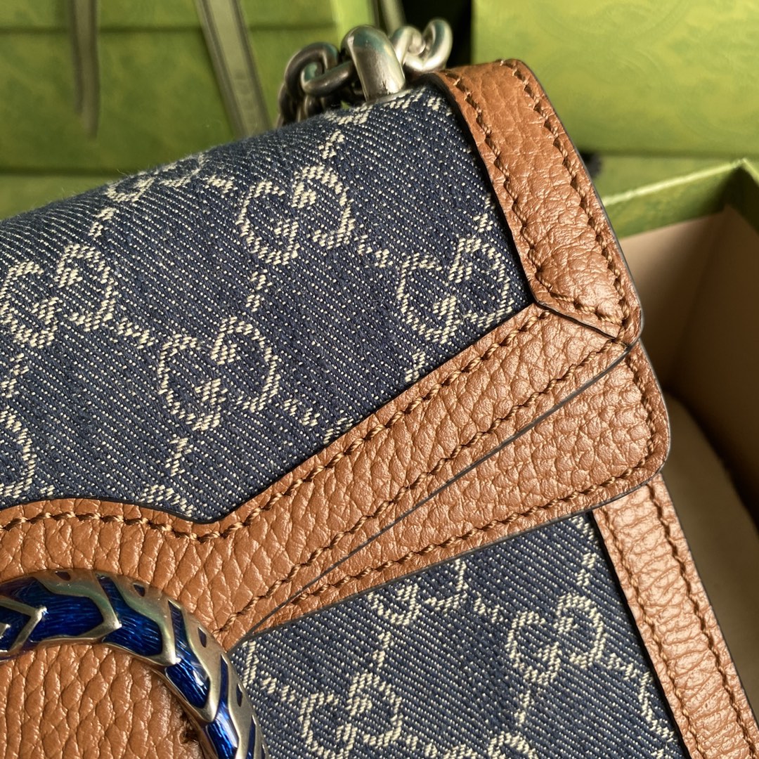 gg Dionysus Dark Ivory Eco Denim Brown Blue Mini Bag