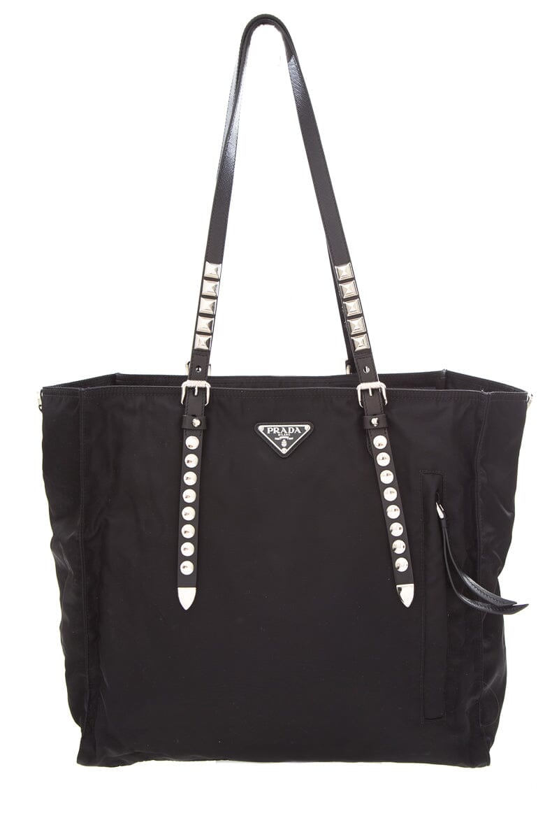 Prada Vela Studded Tote Nylon Tote Bag