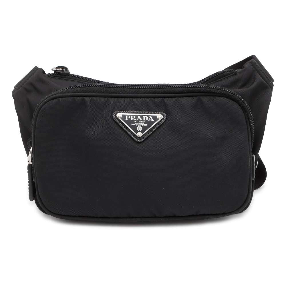 Prada Shoulder Bag Leather Nylon Black