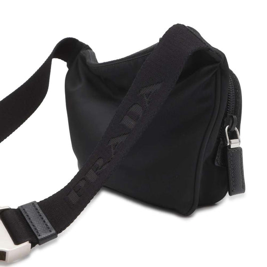Prada Shoulder Bag Leather Nylon Black
