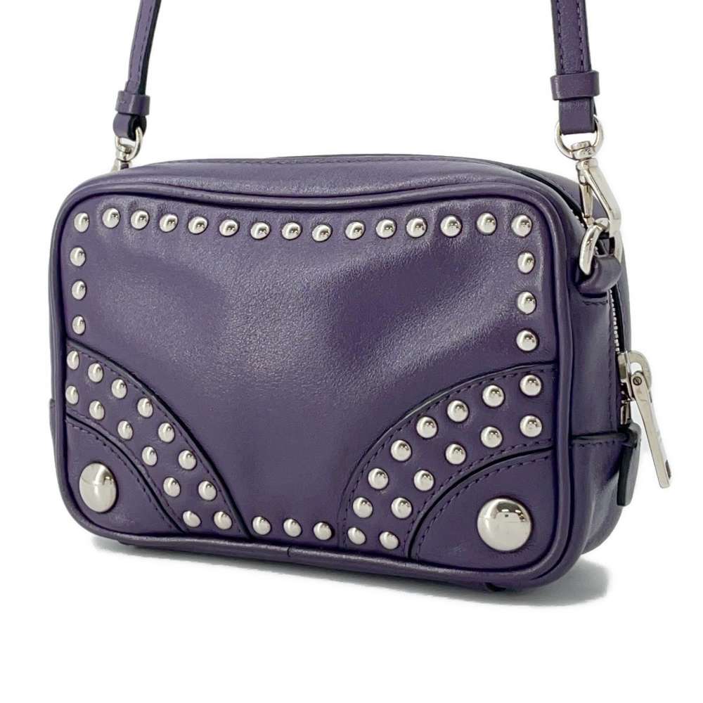 Prada Studded Shoulder Bag Leather Purple