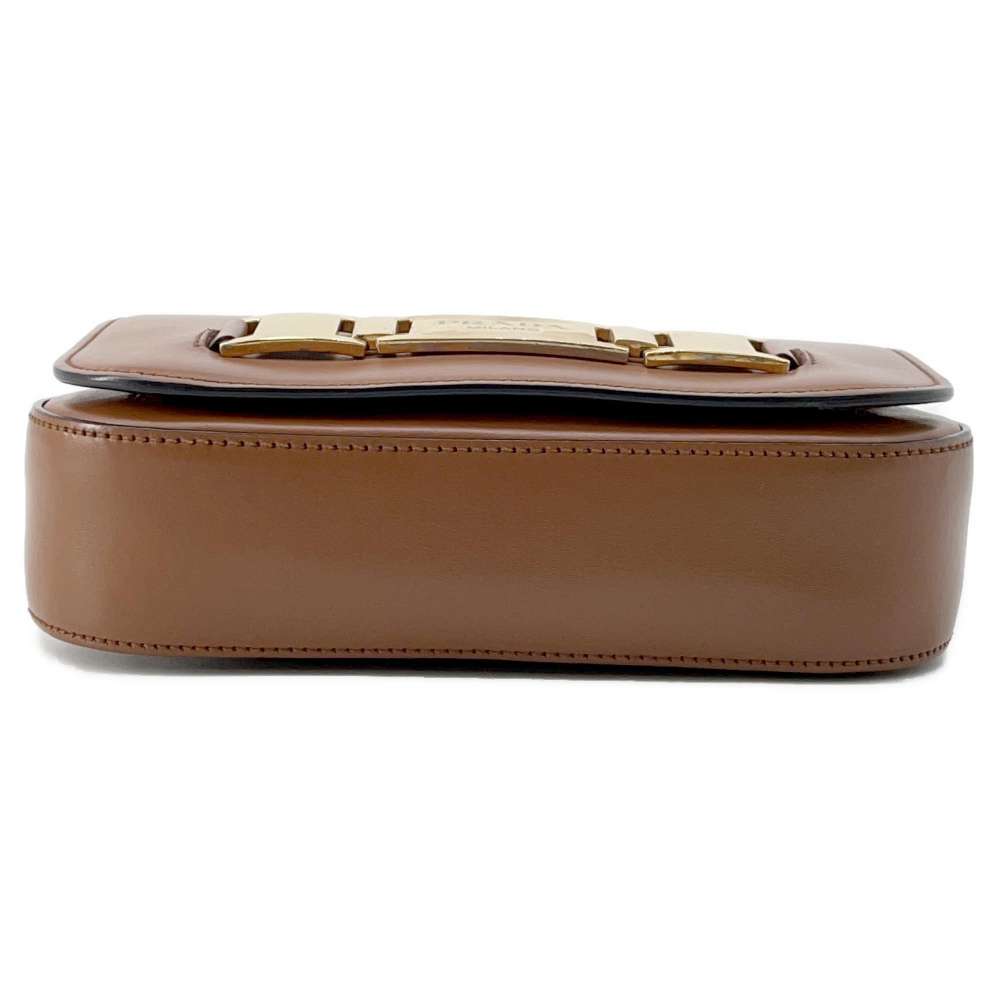 Prada Shoulder Bag Leather Brown Logo