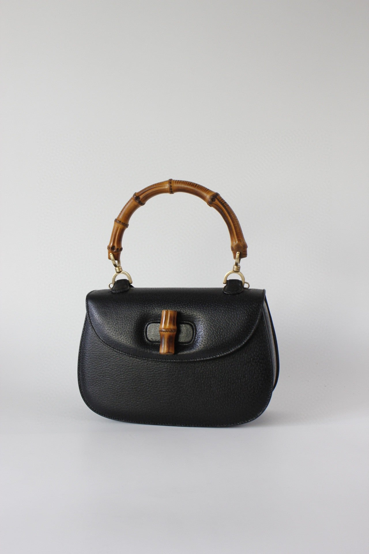 Gucci Bamboo Leather Black Medium Top Handle Travel Bag