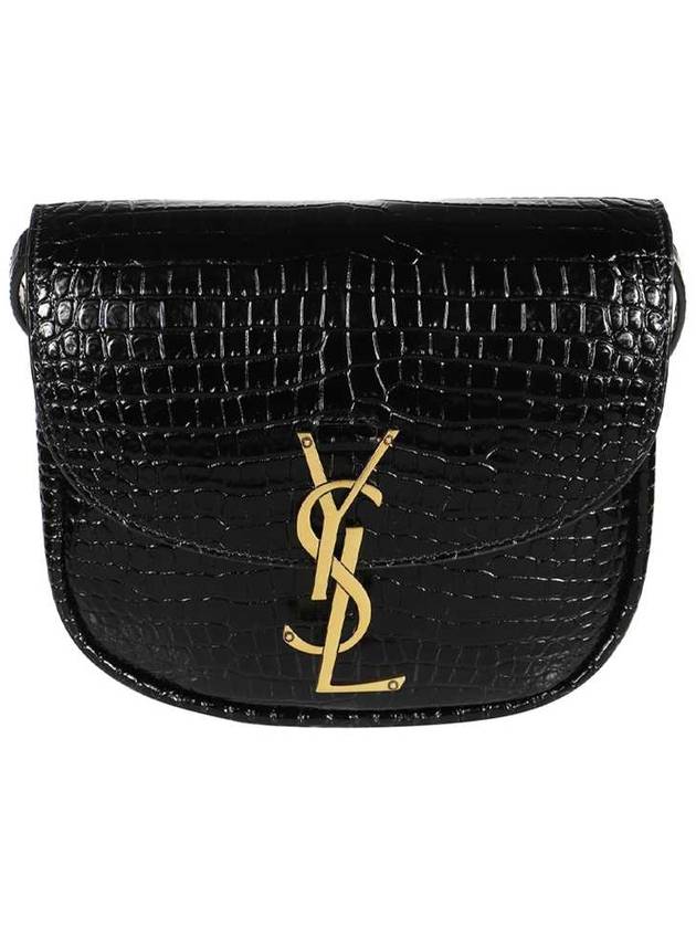 YSL Saint Laurent Saint Laurent Trending Kaia Shiny Crocodile Embossed Leather Black Shoulder Bag