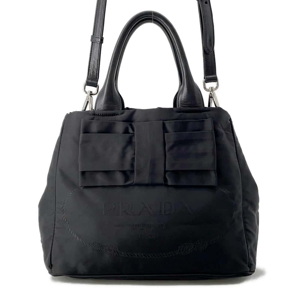 Prada Ribbon 2Way Tote Bag Nylon Black