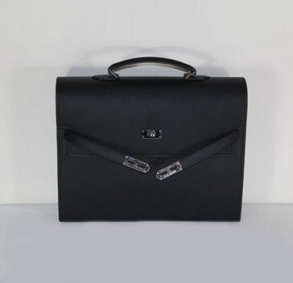 Hermes Luxury Briefcases H Briefcase Cow Bag Leather Black Travel Bag