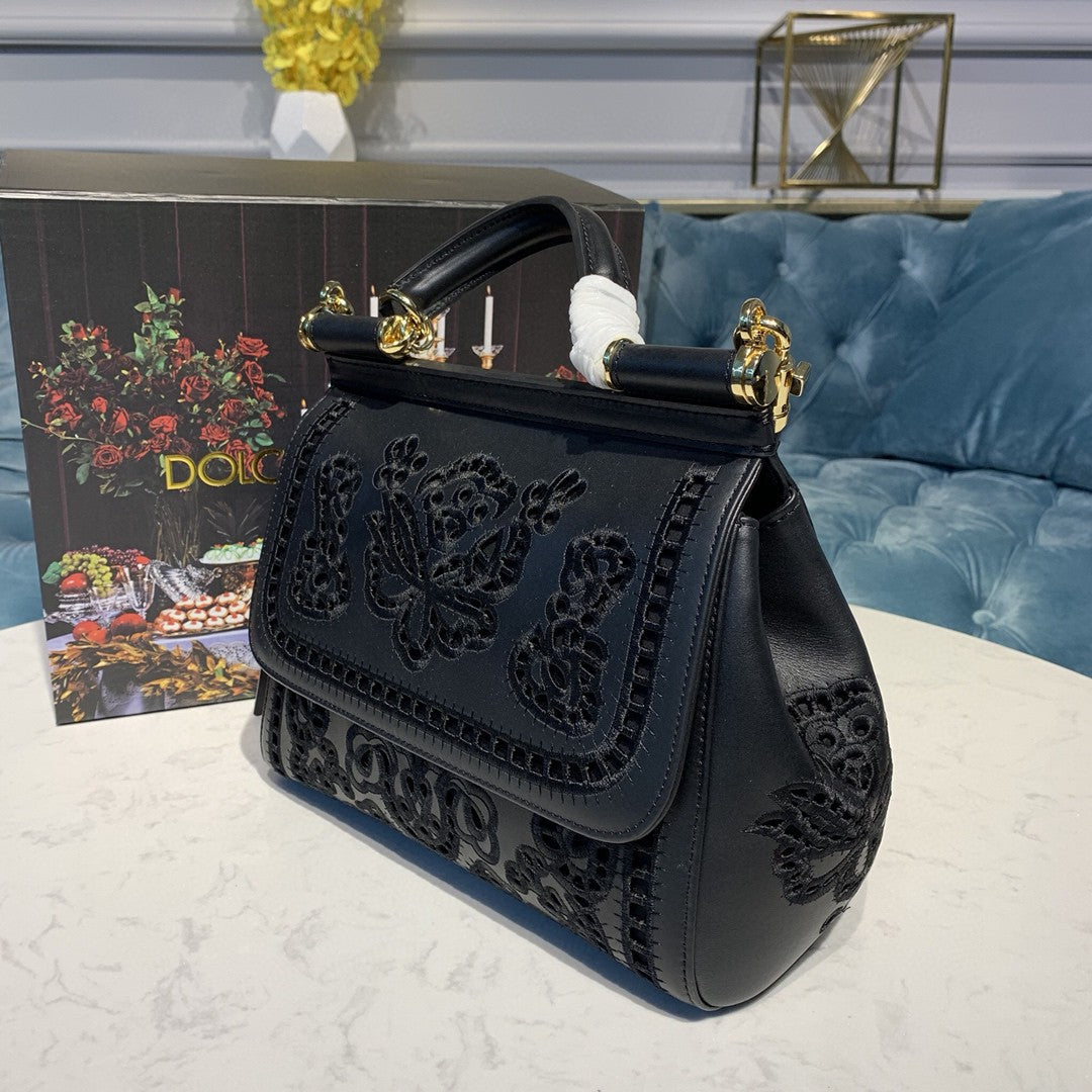 Top Quality Sicily Soft Bag In Embroidered Black Travel Bag