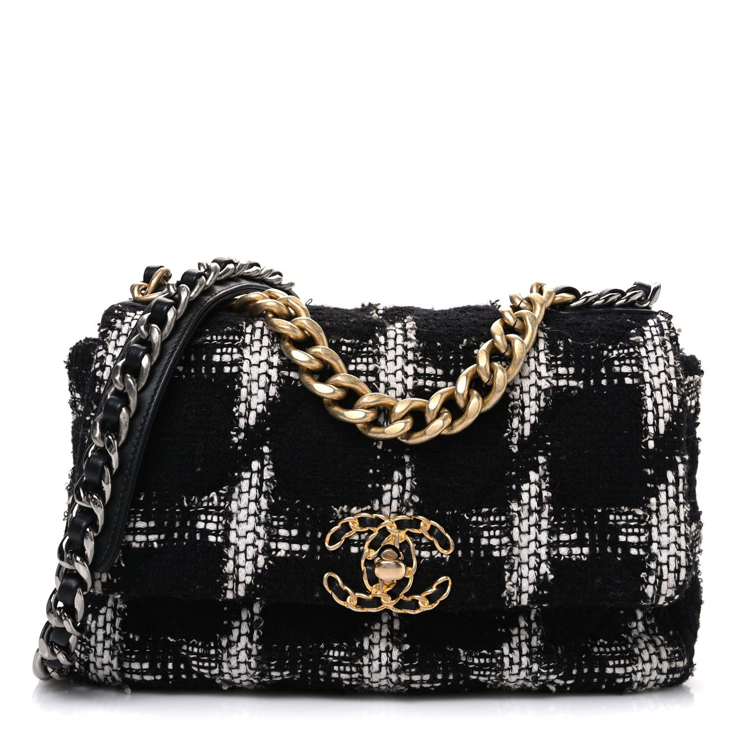 Chanel Tweed Quilted Medium 19 Flap Black White Accessory